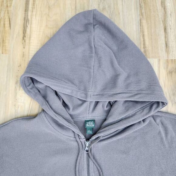 ☔️🩵NWT Gray Ribbed Zippered Crop Hoodie Sweatshirt Large - Picture 6 of 11